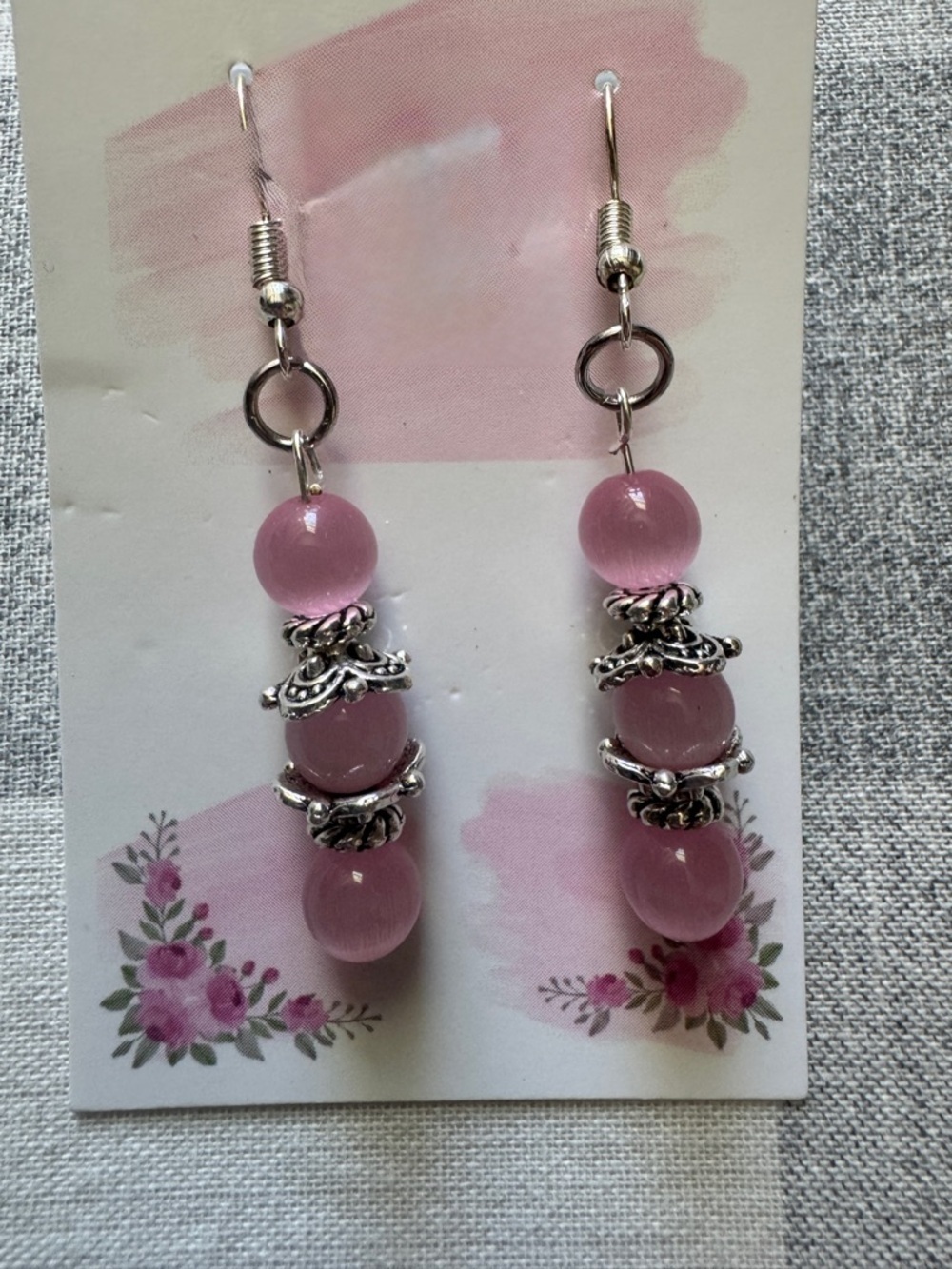 Handmade Pink Bead Drop Earrings - Elegant Women Jewelry